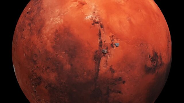asteroids in front of red planet Mars 3d rendering