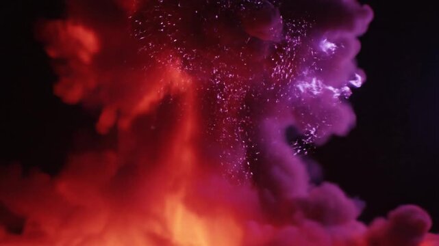 Abstract fluid simulation with fiery red and purple glowing energy effect