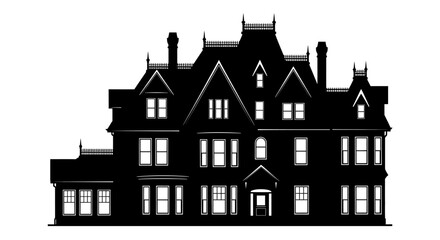 Silhouette of a large victorian style house with multiple gables and chimneys © Meem