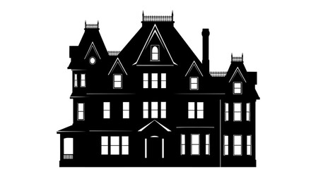 Silhouette of a large victorian style house with multiple peaks and turrets © Meem