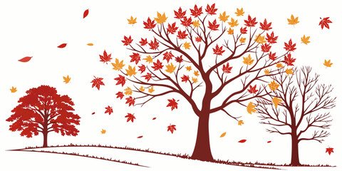 Three trees with leaves falling in autumn