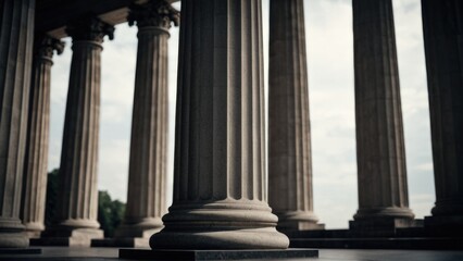 Fototapeta premium A row of columns with a cloudy sky in the background, great for urban or architecture photoshoots