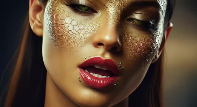 fantasy reptile skin close-up portrait with golden eyes