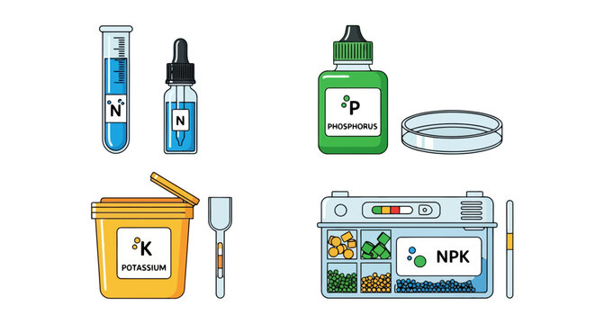 Soil Analysis and NPK Fertilizer Kit Illustration for Agriculture and Smart Farm Science