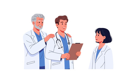 Obraz premium Healthcare Team Collaboration & Mentorship Illustration: Doctors in Professional Discussion