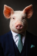 Portrait of a anthropomorphic Pig dressed in a formal business suit 