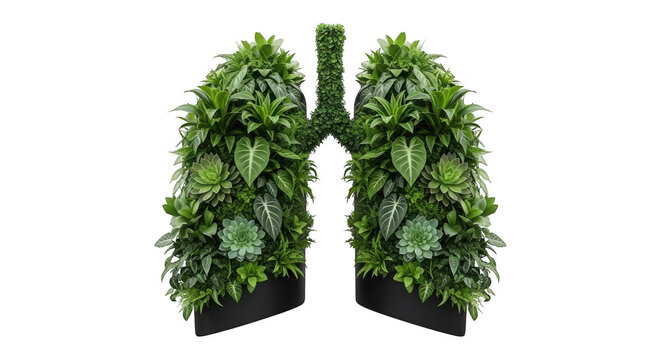 Anatomical illustration of stylized green human lungs with branching bronchioles isolated on transparent background