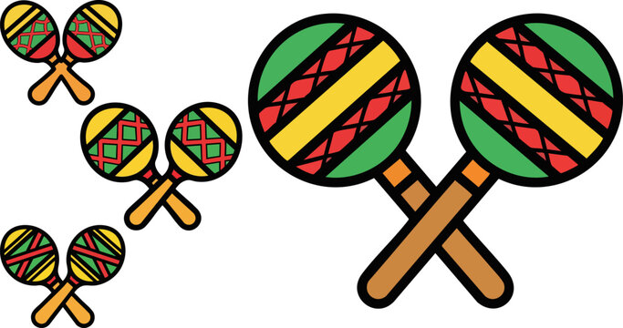 Mexican maracas vector illustration, colorful latin percussion instruments with geometric patterns, traditional musical shakers for fiesta celebration