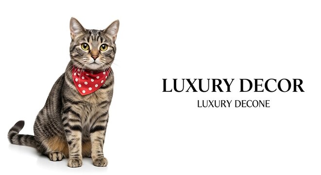 A tabby cat wearing a red bandana, ready for a photoshoot