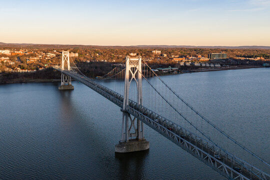 Poughkeepsie, NY, Early spring afternoon arial view of the Franklin D. Roosevelt Mid-Hudson Bridge
