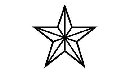 Fototapeta premium A black and white, five-pointed star icon with interior geometric lines, set against a plain white background