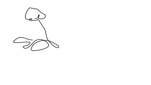 Animated self drawing of continuous line draw young strong model man bodybuilder posed. Fitness center gym logo concept. Full length one line animation. 4K