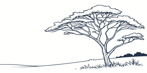 A large tree stands alone on a grassy plain with a distant horizon © Mamun