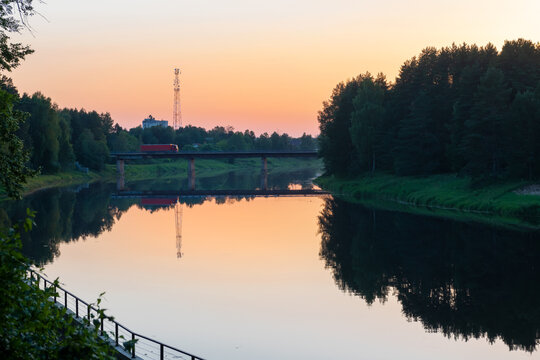 The Medveditsa River in the Tver region on a summer evening at sunset
