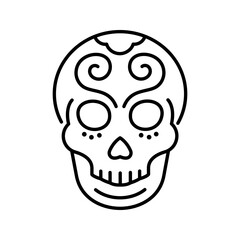 Fototapeta premium Sugar skull icon. Holidays and day of the dead line symbol. Black and white.