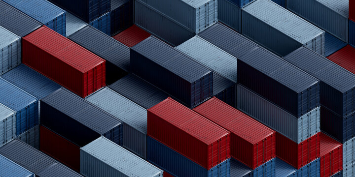 3D container network grid with stacked cargo corridor