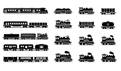 Side View Train Vector Icons – Railway Transport Silhouette Collection © SobujChandra