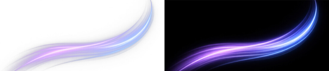 Fototapeta premium Purple blue glowing light streak wave curved motion png overlay element