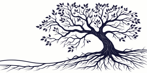 A detailed illustration of a tree with intricate roots and branches © Murad