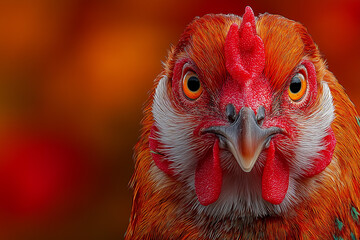 Fototapeta premium Close Up Portrait of a Red Rooster with Intense Eyes