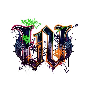 Graffiti Style 'UU' Monogram with Urban Art Elements and Splatter Accents