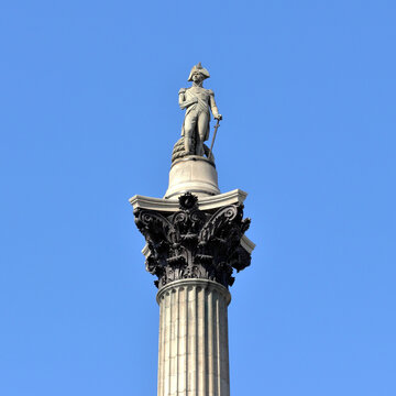 Nelson's Column, a monument in Trafalgar Square in the City of Westminster, Central London, England, United Kingdom