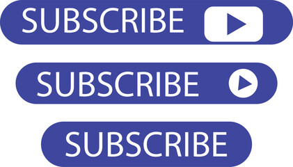 Obraz premium Blue subscribe button set for video streaming, flat call to action web elements, social media follow icons with play symbol, vector graphics
