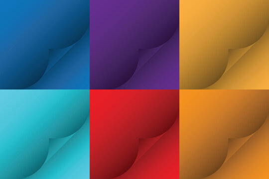 Multi-color digital paper set featuring curled page corners, Modern graphic elements with realistic curled page corners.