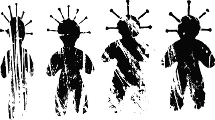 Obraz premium abstract black human silhouettes with distressed texture and spiked head shapes