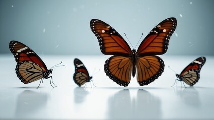 Naklejka premium A group of colorful butterflies perched on top of a table, great for use in educational materials or decorative purposes