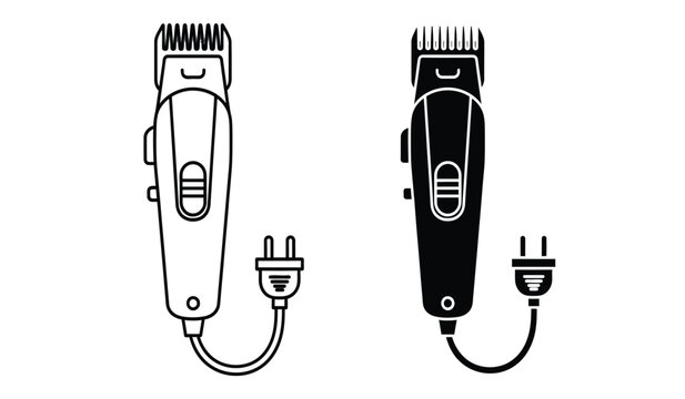 Silhouette of electric hair clippers with cords and plugs