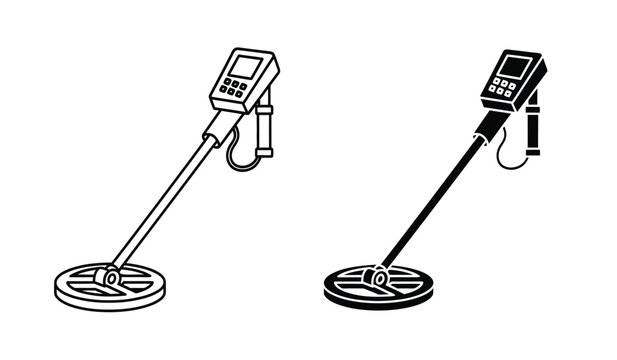 Silhouette of two metal detectors with digital displays and round coils