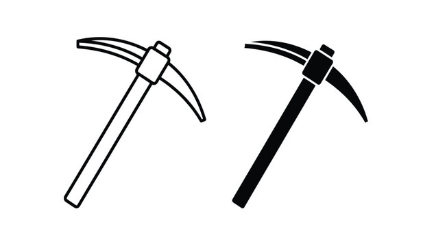 Black and white illustration of two pickaxes with silhouette style