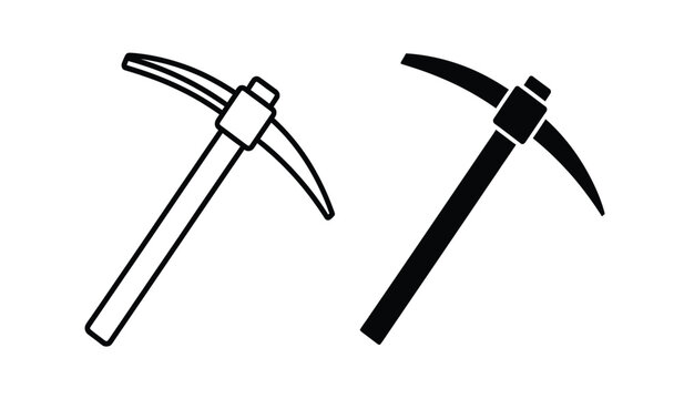 Silhouette of two pickaxes on a white background illustration of mining tools in black and white silhouette