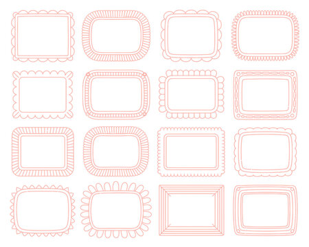 16 decorative rectangular frames with intricate geometric borders in warm tones