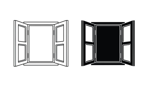 Silhouette of a double hung window with two open sashes side by side