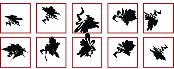 Fototapeta premium Ten black abstract brush stroke shapes on white