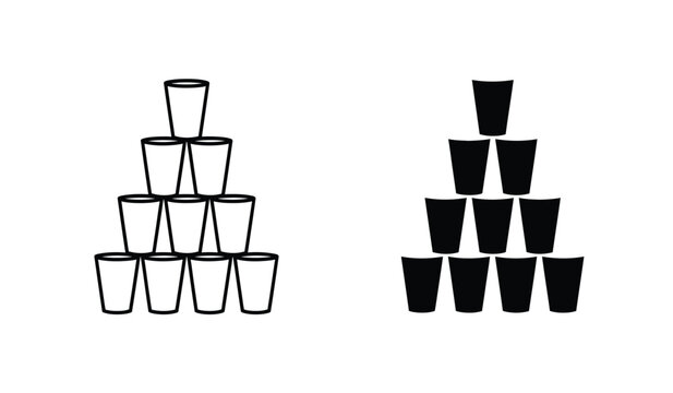 A silhouette of two pyramid stacks of plastic cups side by side