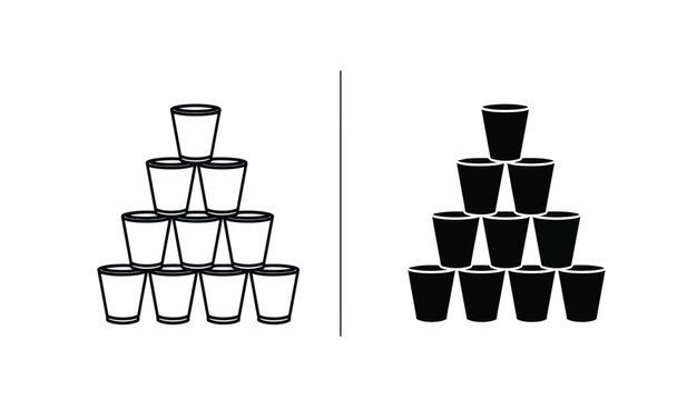 Silhouette of two pyramid structures made of stacked cups side by side