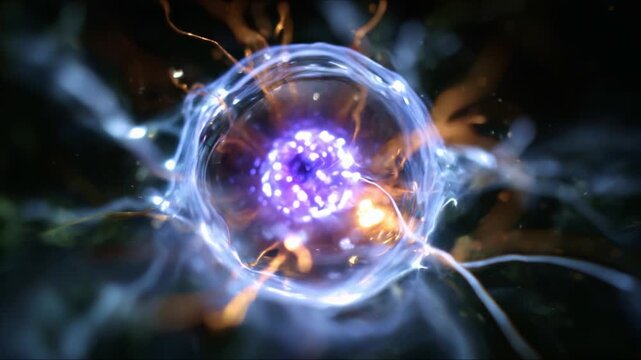 Intricate close-up of a luminous cell showcasing vibrant energy patterns and dynamic interactions within its structure, revealing the beauty of cellular biology.