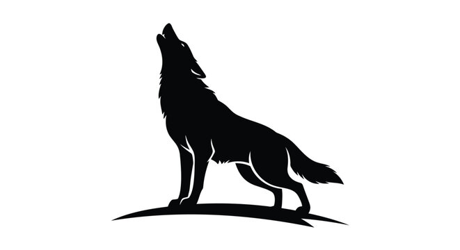 Black wolf silhouette, howling wolf icon, animal vector, wildlife symbol