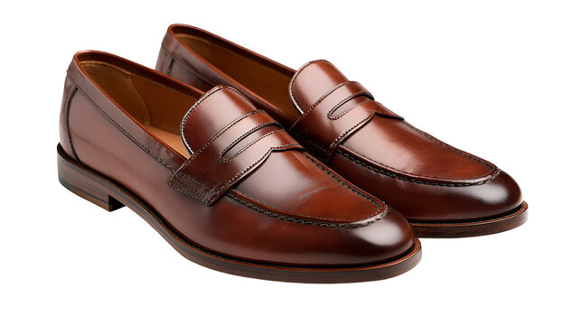 Brown leather loafer shoes isolated on transparent background