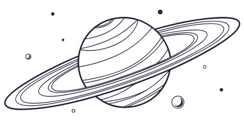 A detailed illustration of the planet saturn with its prominent rings and moons © AG