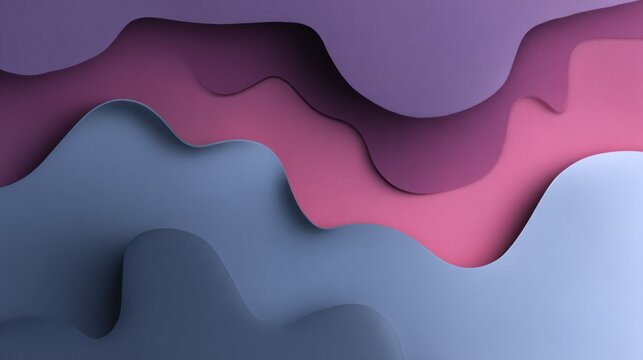 Layered abstract shapes display gentle, undulating contours with a complementary color palette.