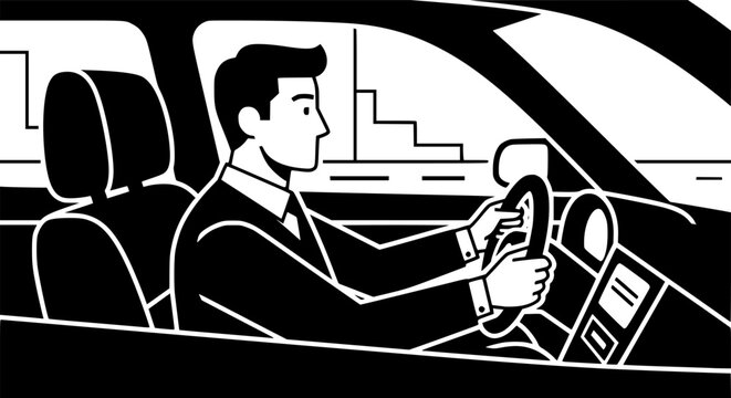 Taxi driver or rideshare man driving car transport vector icon
