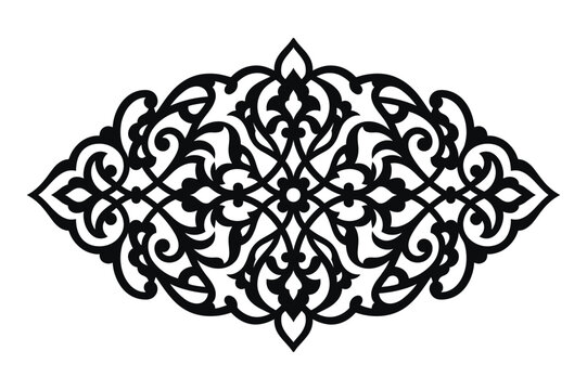 Rich ornate floral decorative element design symmetrical pattern arabesque motif vector illustration.