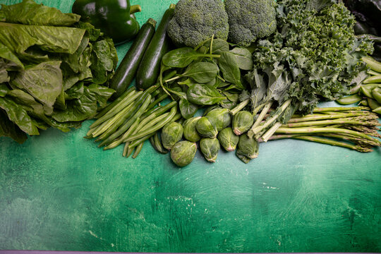 Fresh Green Vegetables Frame Healthy Eating Background Copy Space