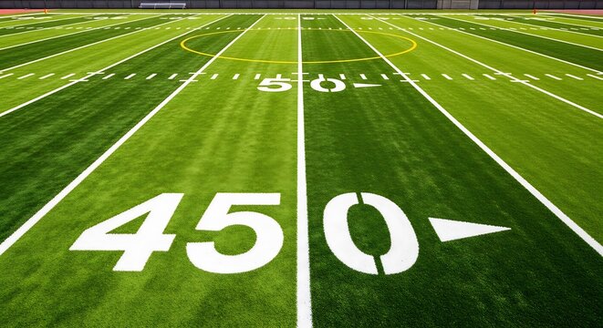 American football field with yard lines and markings isolated on transparent background