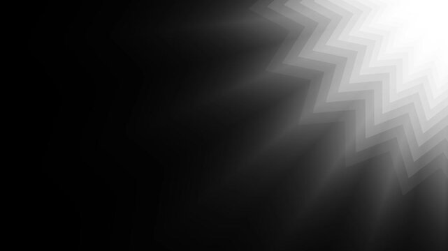 Abstract white glowing light, jagged starburst light rays from corner on black background