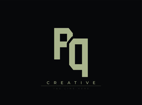 Minimalist PQ logo design with creative tagline on dark backdrop